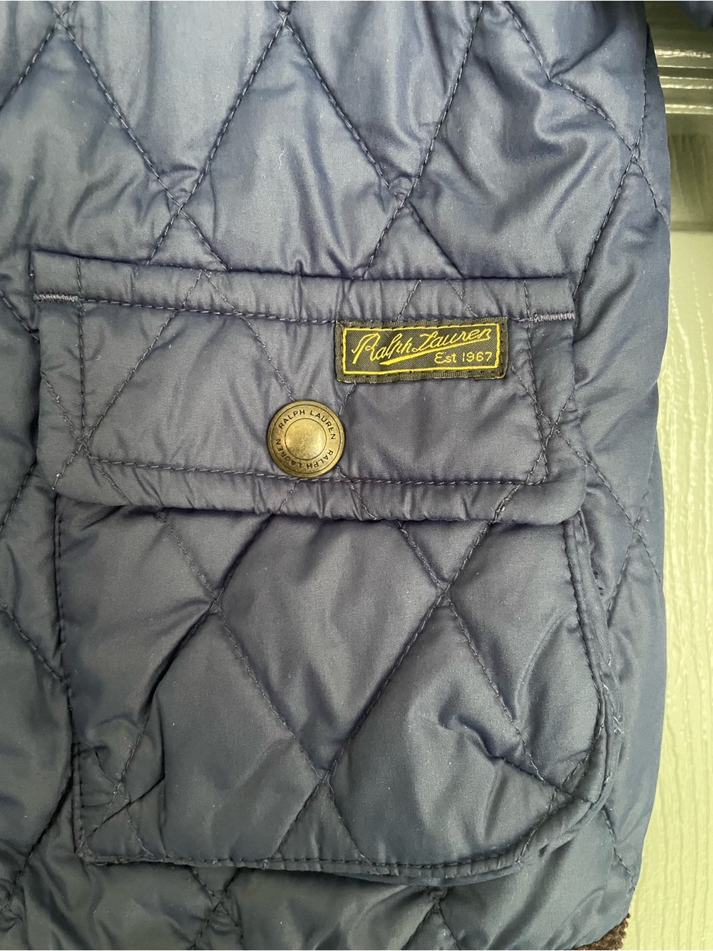 Ralph Lauren Navy Quilted Puffer Jacket with Brown Corduroy Trim Size 18m - Picture 4 of 6